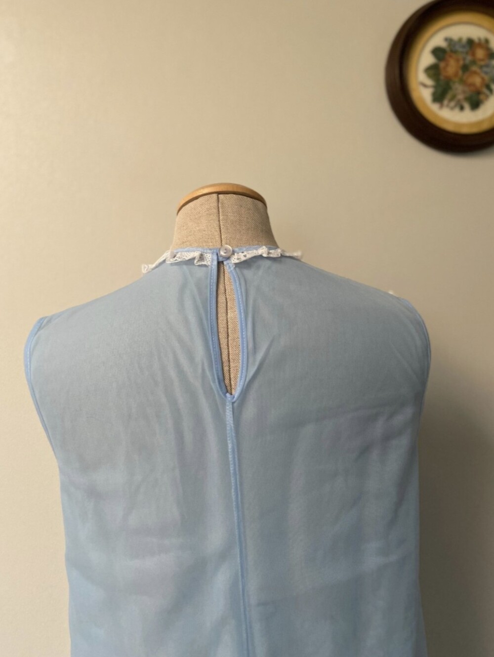 🩵VTG 60s Periwinkle Blue Sheer Long Nightgown Sleepwear Bombshell Pinup Style - Picture 6 of 9